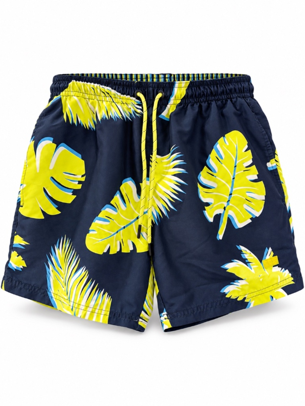 BOSS Hugo Boss Navy & Yellow Tropical Leaf Swim Shorts